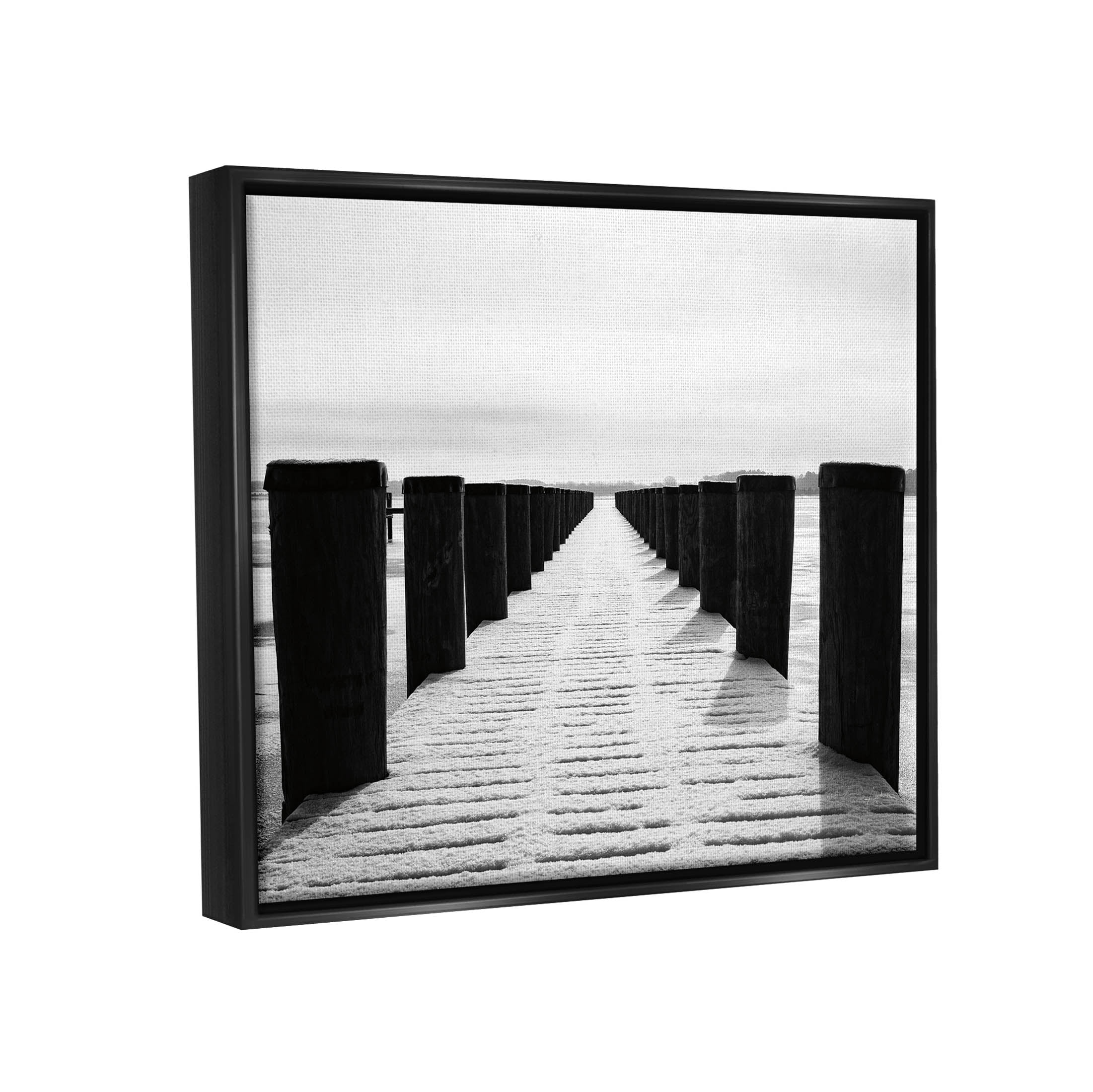 Stupell Industries Winter Dock Snowy Beach Photograph Jet Black Floating Framed Canvas Print Wall Art, Design by Aledanda