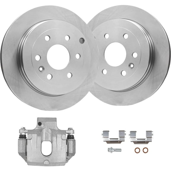 Detroit Axle - Rear Disc Brake Rotors   Left Brake Caliper Replacement for Chevy Traverse GMC Acadia Buick Enclave Saturn Outlook - 3pc Set Fits select: 2009-2017 CHEVROLET TRAVERSE LT