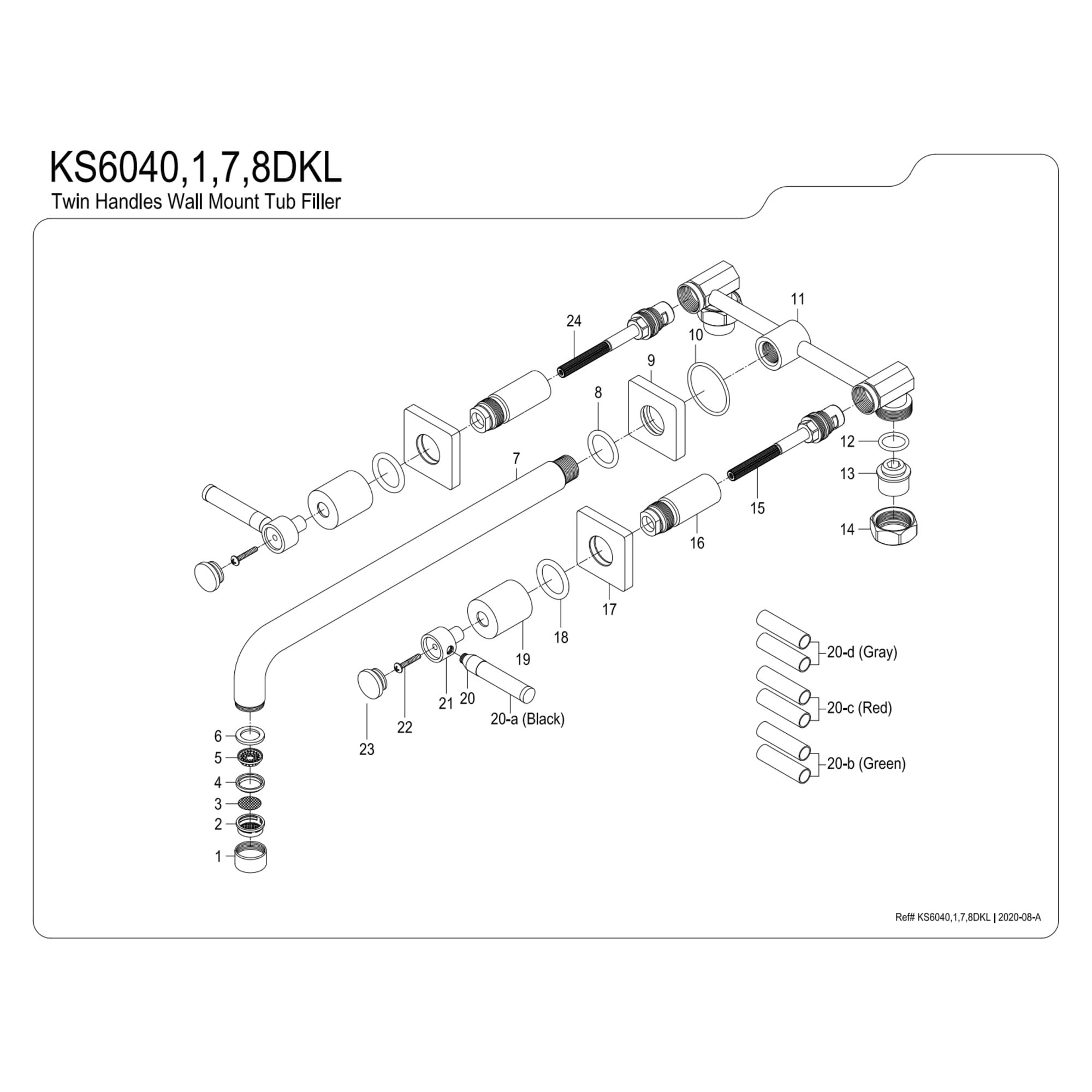 Kingston Brass KS6048DKL Kaiser Two-Handle Wall Mount Roman Tub Faucet, Brushed Nickel