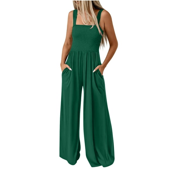 RQYYD Women's Casual Loose Overalls Jumpsuits One Piece Sleeveless Printed Wide Leg Long Pant Rompers With Pockets
