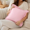 thumbnail image 5 of Pink Checkered Pillow Cover, Ruffled Frill Decorative Cushion Case for Sofa, Bed, Chair, Bedroom, Living Room and Cottage Home Decor, 5 of 7