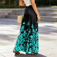 thumbnail image 7 of Watercolor Floral Wide Leg Pants for Women, High Waist Drawstring Palazzo Trousers - Boho Summer Flowy Beach Bottoms Cyan XL, 7 of 7