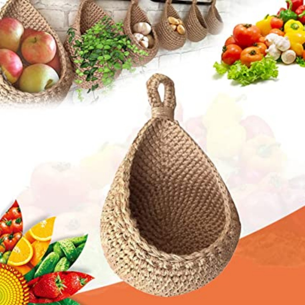 Hanging Wall Vegetable Fruit Baskets,Jute Eco Teardrop Hanging Basket