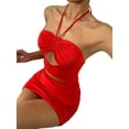 thumbnail image 4 of TRKIYQC, vestido ajustado de verano para mujer cuello Halter plisado corte en el pecho falda de Color sólido para mujer TRKIYQC moderno, 4 of 9