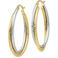 thumbnail image 2 of Gold 14k Two-tone Diamond-cut Polished Oval Hoop Earring - 22mm, 2 of 6