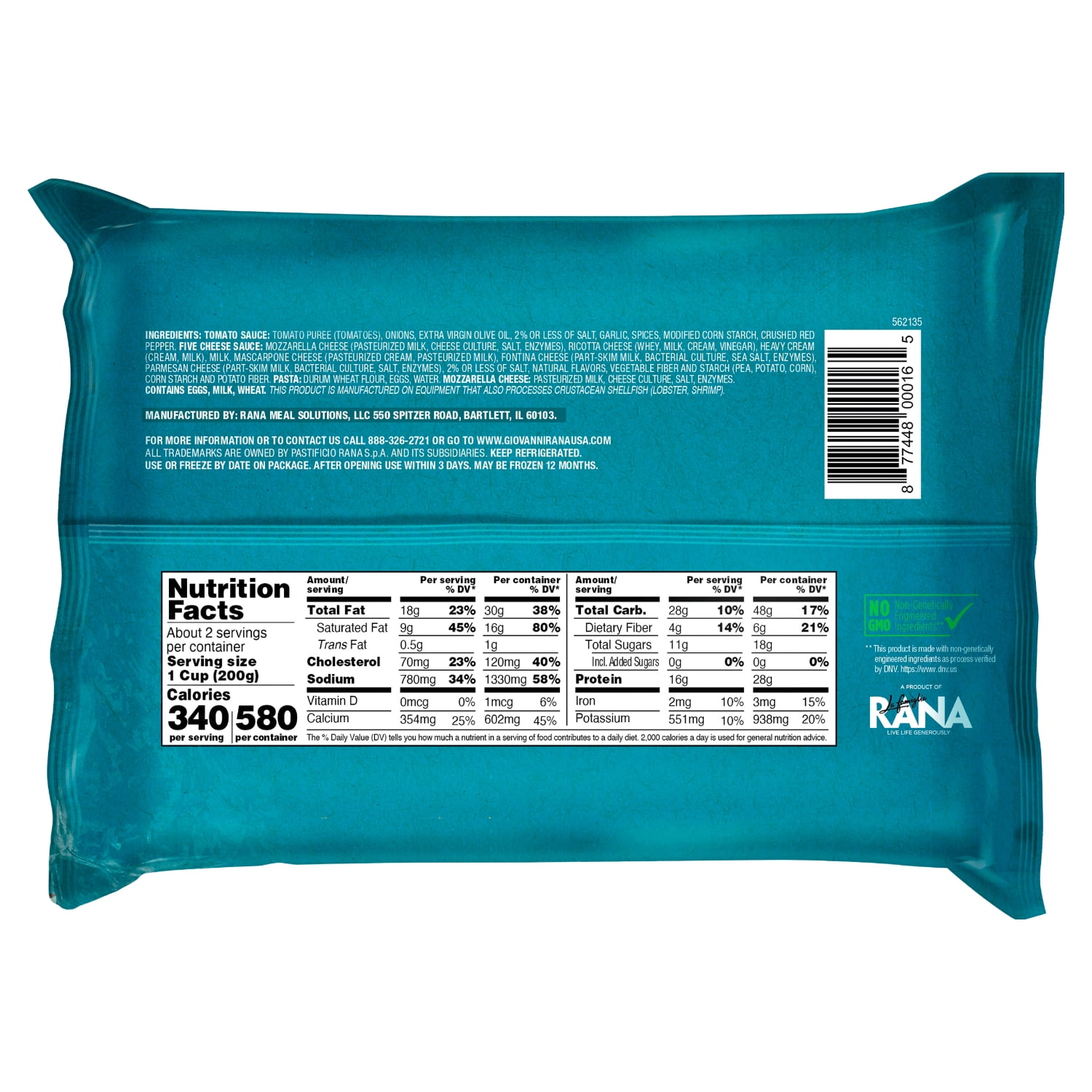 Giovanni Rana Homestyle Lasagna Five Cheese Premium Prepared Entrée Tray (Single Serving, 12oz), Refrigerated