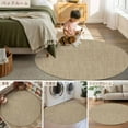 thumbnail image 6 of Beige 3.3ft Round Rug, Farmhouse Burlap Solid Brown Color Modern Linen Texture Non-Skid Rubber Backing Large Area Rugs - Living Room Bedroom Home Office, Indoor Floor Mat Carpets Washable Rug, 6 of 9