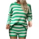 thumbnail image 2 of Conjunto de Ropa de Salón de las Mujeres de Punto a Rayas de Manga Larga Cuello Redondo Top + Pantalones, Tela Elástica Suave para el Hogar Y el Uso Diario, 2 of 6