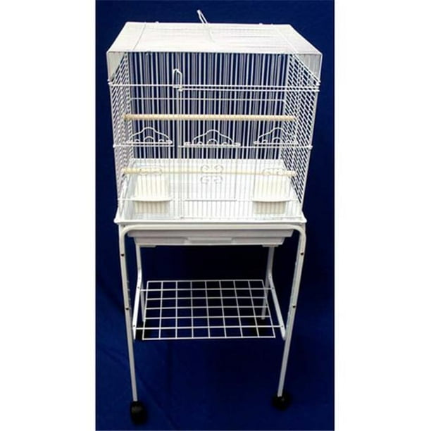 58244814WHT Square Top Small Bird Cage with Stand in White