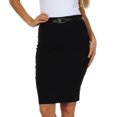 thumbnail image 1 of Knee Length Stretch Pencil Skirt with Skinny Belt - Black - XL, 1 of 4