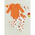 thumbnail image 2 of Infant Baby Girls Fall Halloween Outfit, Long Sleeve Romper with Pumpkin/Ghost Print Flare Pants and Headband, 2 of 8