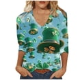 thumbnail image 1 of Hauts pour Femmes Mode T-Shirts Décontractés Col Rond Manches 3/4 T-Shirt Ample Blouses pour Femmes Vert m, 1 of 5