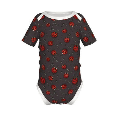 

Coaee Red Ladybugs On Dark Background for Soft Baby Short-Sleeve Bodysuit Baby Climbing Clothes Baby Girls Boys Bodysuit Romper-3 Months