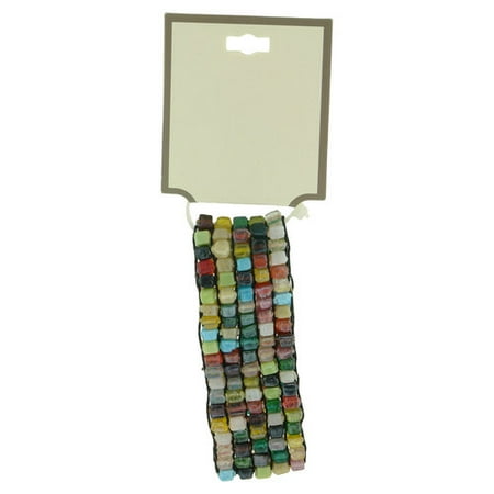 Multi Glass Square Bead Stretch Bracelet