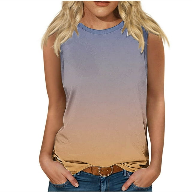 Cameland Débardeurs d'Été pour Femmes Grande Taille Col Rond Sans Manches Hauts Basiques pour Femmes T-Shirts Décontractés Amples