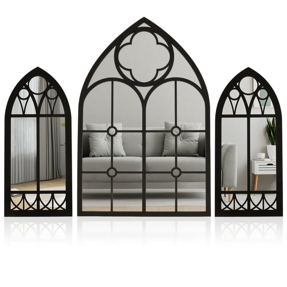 HLONK Gothic Furniture Cathedral Mirrors Exquisite Classic Gothic Mirrors Wall Decor Easy to Use Gothic Bedroom Decor Mirrors Safe Mirror Frame Spooky Gothic for Bedroom