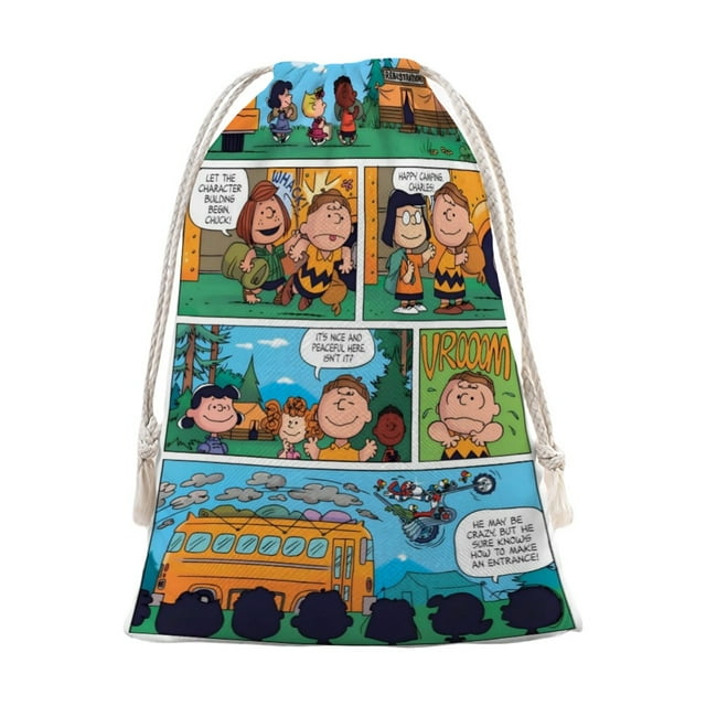 ¡Corre, Charlie Brown! (2) Bolsa de regalo con cierre de cinta navideño para decoración de Navidad,50cm×80cm.