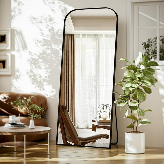 Anyrose 71"x26" Full Length Mirror Rounded Top Floor Mirror with Stand,Black