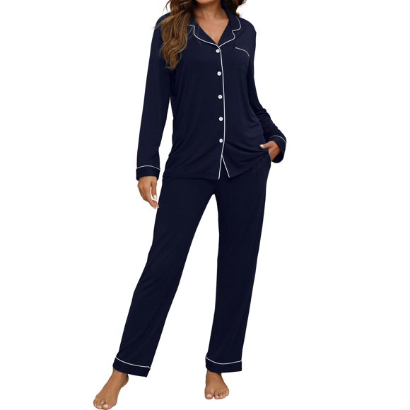 Conjunto de pijama de maternidad ZMJ camisa y pantalones de manga larga azul marino S