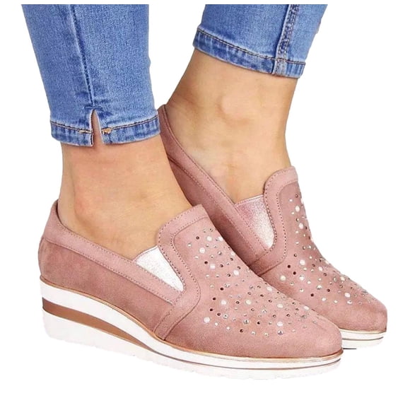Shoes for Womens Shoes Walking Shoes Women Summer Casual Wedge Walking Shoes Women Rhinestone Breathable Plus Size Sneakers