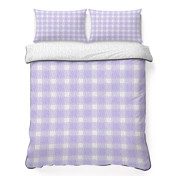 Quilts King Size Bedding Set, Purple Checkered Lightweight Quilted Comforter, Farmhouse Plaid Buffalo Elegant Soft Reversible Bedspread Coverlet with Pillow Covers for All Season, 96" x 106"