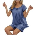 thumbnail image 6 of Pajama Sets for Women Summer Casual Short Sleeved Shorts Pajamas Set Ice Silk Pajamas Set, 6 of 6
