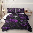 thumbnail image 2 of Feelyou Purple Skull Alphabet R Quilt Full for Women Girls, Gothic Romantic Branches Rose Full Bedspread Sets, 3-Piece, 2 of 7