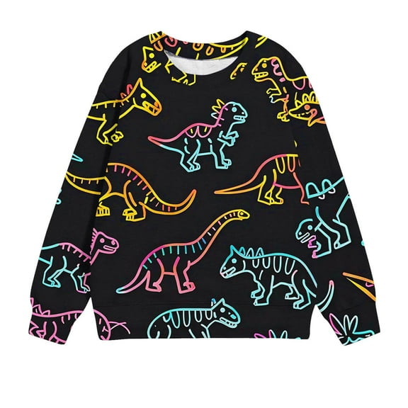 Holiday Outfits AJTQTH Funny Dinosaur Skeleton Graphic T-Shirts for Kids Boys Girls Casual Long Sleeve Round Neck Pullover Sweatshirts Fashion Oversized Baggy Outwear Tops Multicolor 7-8 Years