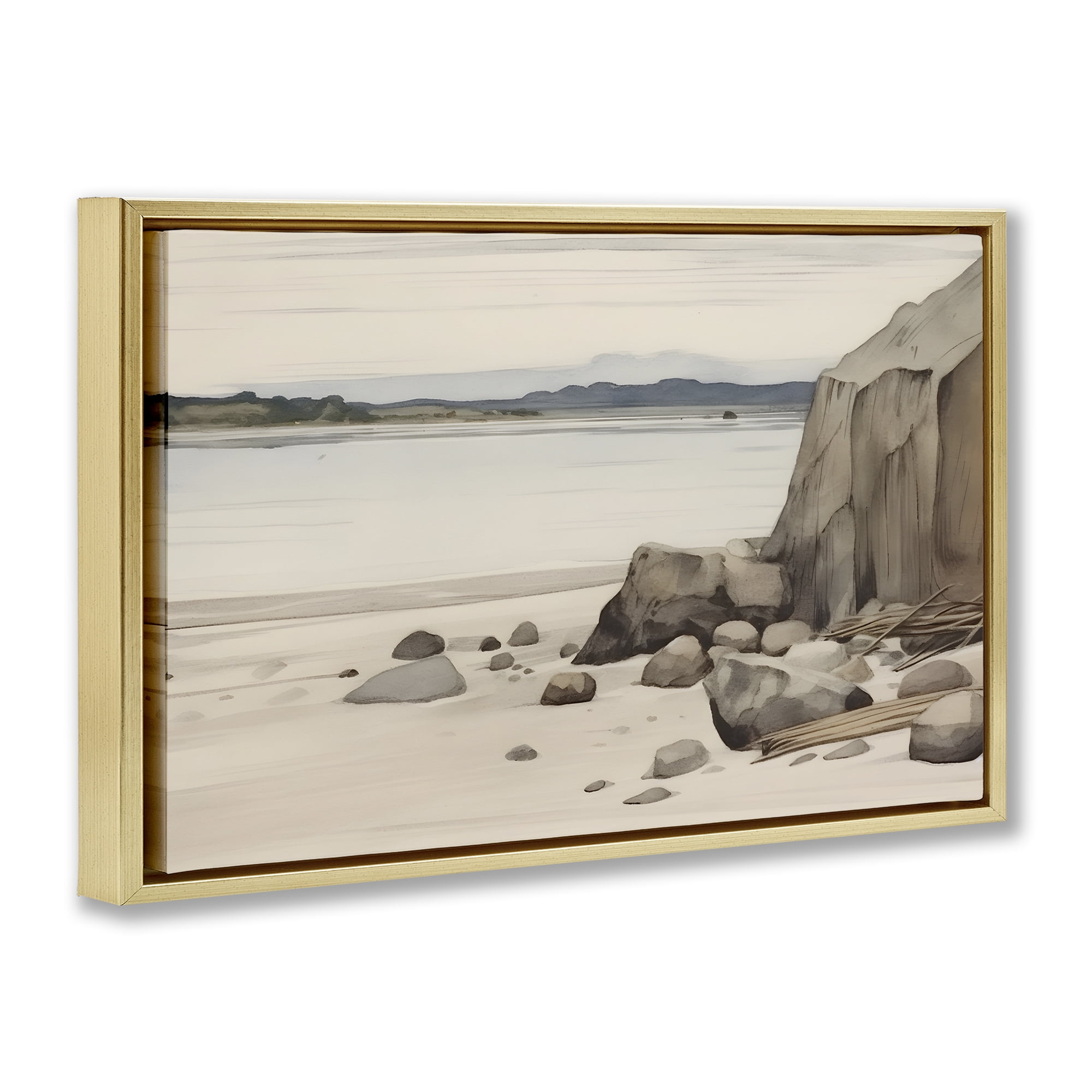 Stupell Industries Beach Cliff View Landscape & Nature Painting Gold Floater Framed Canvas Art Print Wall Art, 31 x 21