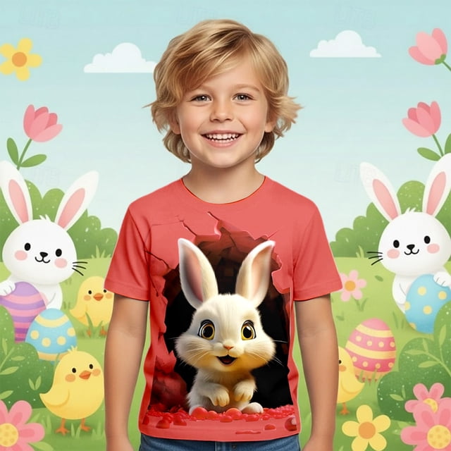 T-shirt Graphique de Pâques Doux et Décontracté pour Garçons à Manches Courtes pour Enfants