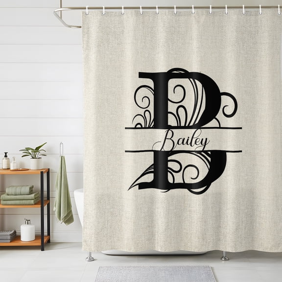 Shower Curtains for Bathroom, Letter B Waterproof Fabric Shower Curtain, Monogram Words Decorative Bathroom Curtain for Bathtub, 72"x84", No Hooks Included