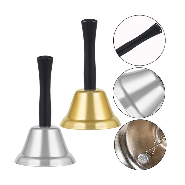 Campana de mano Campana de té de metal Campana de servicio Campana de mano de oro Campana de mano pequeña para escuela para adultos (2 piezas de oro + plata)