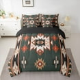 thumbnail image 3 of Homewish Vintage Western Aztec Bedding Comforter Set 7 Pieces, Tribal Hippie Bohemian Full Bedding Set, Olive Triangle Stripes Reversible Fitted Sheet Flat Sheet, Lightweight Room Decor, 3 of 8