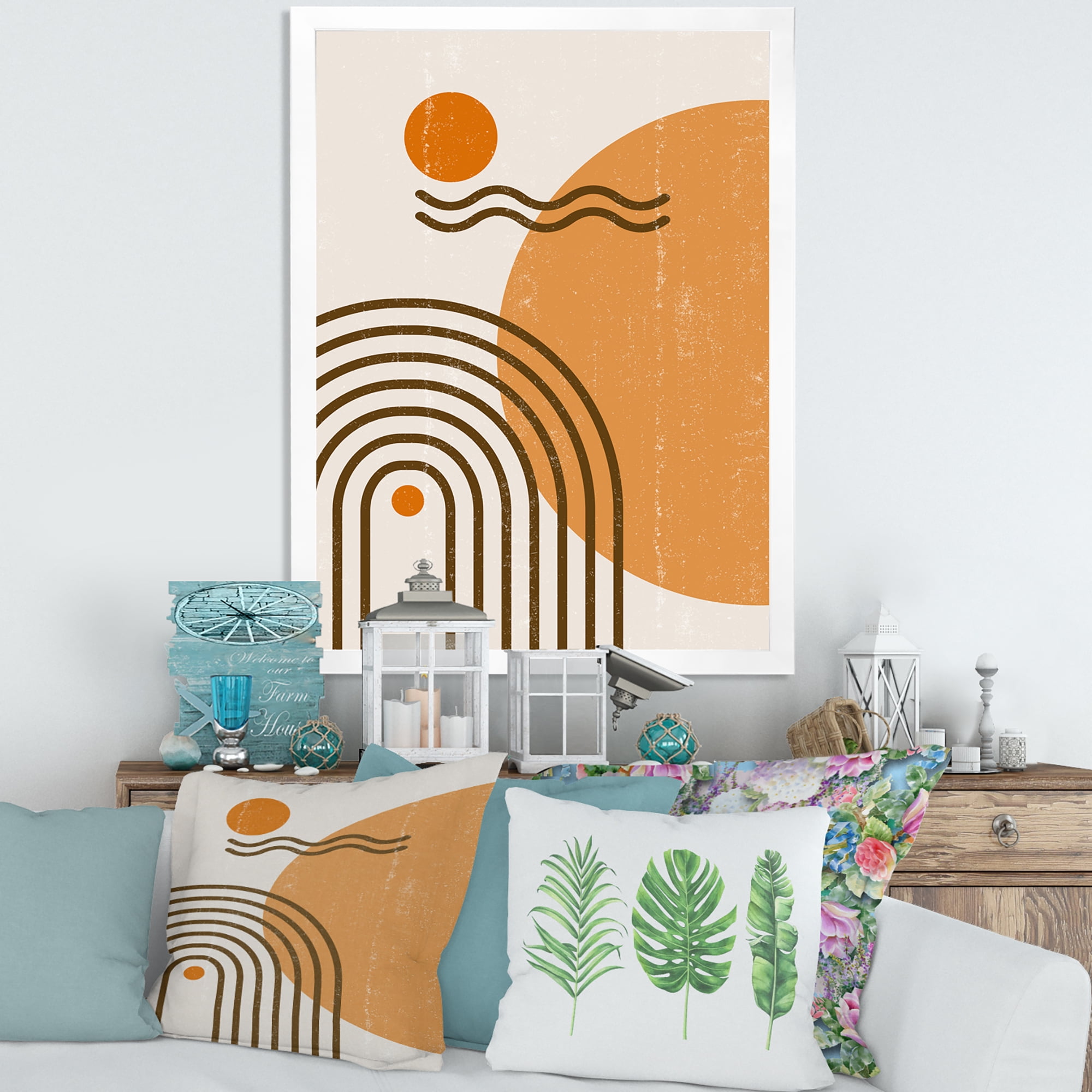 Designart 'Abstract Rainbow Moon and Sun In Earth Tones II' Modern Framed Art Print