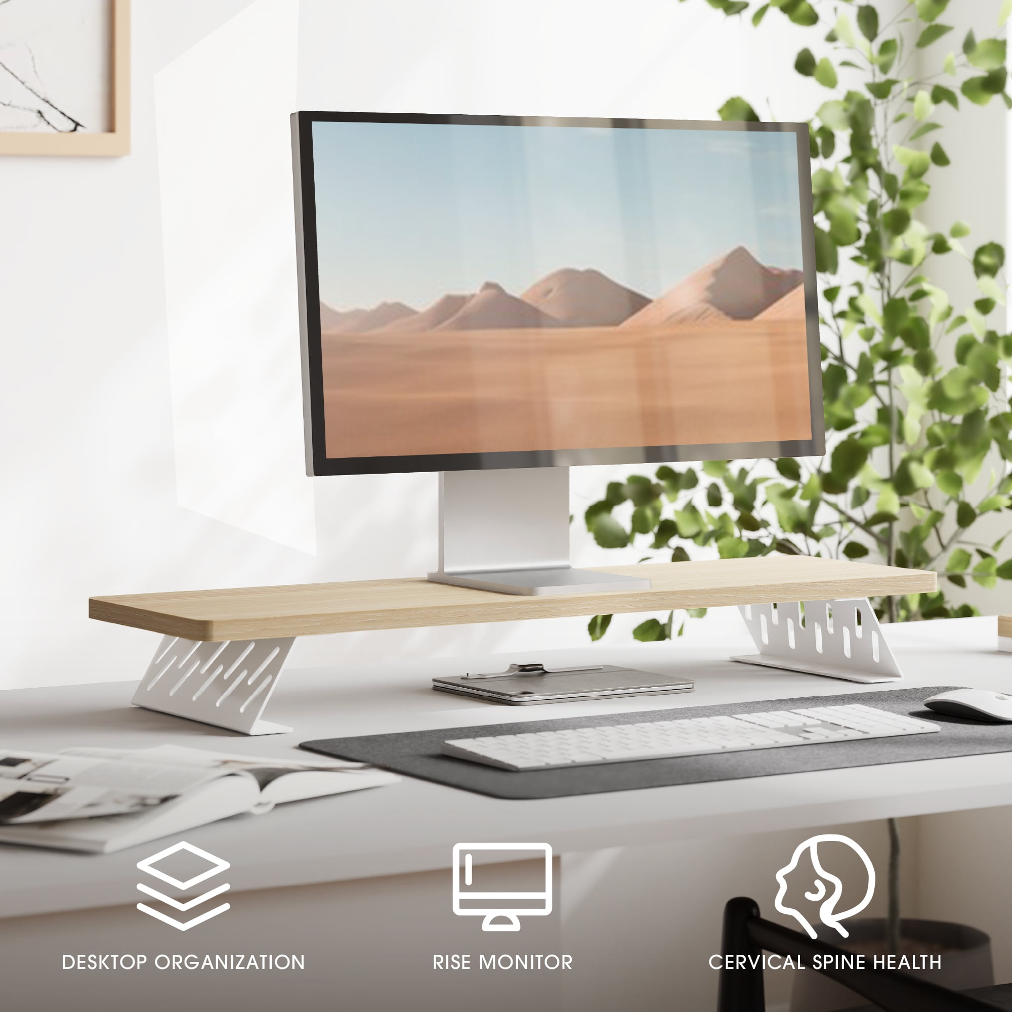 Fenge Dual Monitor Stand Riser, 31.5 inch Long Monitor Stand for Desk