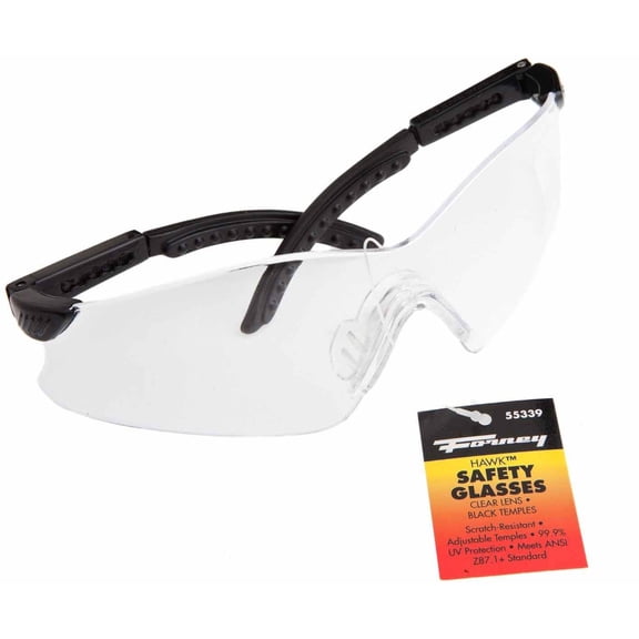 Forney Safety Glasses - Starlite Squared Clear Lens w/clear temples - 99.9% UV protection - ANSI Z87.1+, 1 each, sold by each
