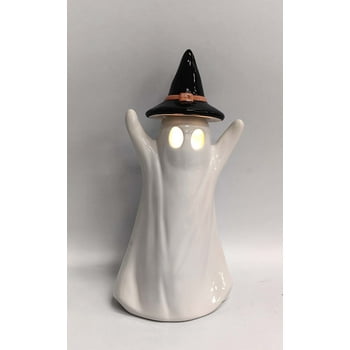 Halloween White Ceramic Light-Up Ghost Decorations, 4 in L x 3.25 in W x 8.5 in H, 2 Pack, by Way To Celebrate