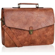 Mens Leather Briefcase 15.6 Inch Laptop Messenger Bag, Computer Shoulder Bag Professional Office Satchel for Work Business, Brown