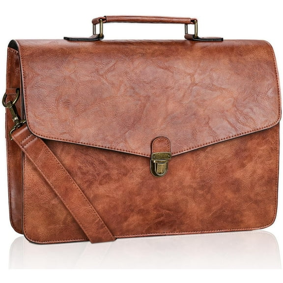 Mens Leather Briefcase 15.6 Inch Laptop Messenger Bag, Computer Shoulder Bag Professional Office Satchel for Work Business, Brown