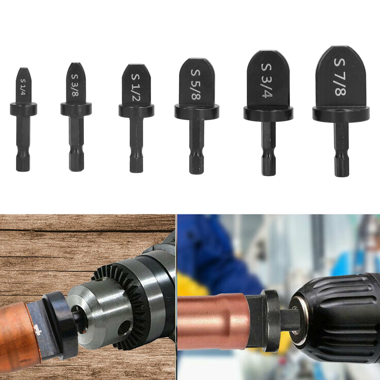 6-Piece Swaging Tool Set For AC Installation - Bearing Steel Drill Bit Pipe Expanders For HVAC Copper Tubing (1/4" To 7/8")