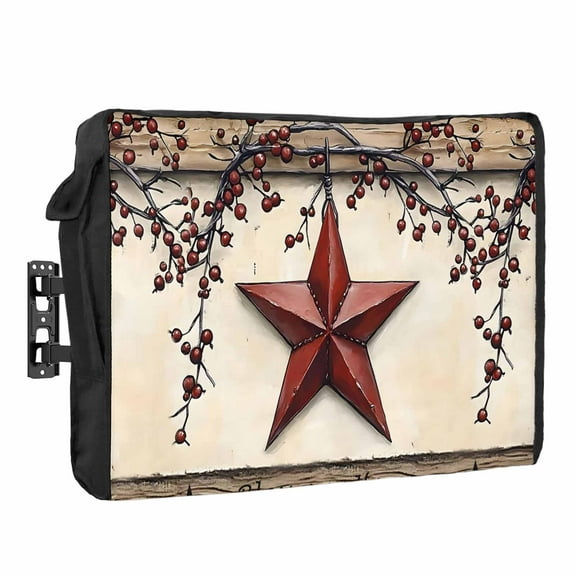 Outdoor TV Cover 30 to 32 Inches, Farmhouse American Country Star Berries Vintage Wood Grain Waterproof TV Cover with Remote Control Pocket, Flat Screen TV Cover Protector for Outside TV