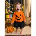 thumbnail image 4 of Cjfdfy Toddler Baby Girl Halloween Outfits Infant Baby Girls Fall Clothes Devil Pumpkin Face Print Crewneck Long Sleeve Sweatshirt and Mesh Tutu Skirt 2 Pcs Set, 4 of 9