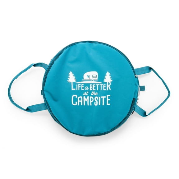 Camco Life is Better at the Campsite Pop-Up Utility Container | Holds 30-Gallon Trash Bags | Heavy-Duty PVC, Multicolor RV Pattern (42986)