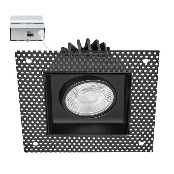 Maxxima 4 in. Adjustable LED Slim Trimless Square Recessed Anti-Glare Gimbal Downlight, Black, Canless IC Rated, 1000 Lumens, 5 CCT 2700K-5000K