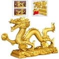thumbnail image 6 of Feng Shui Gold Dragon Chinese Statue Figurine Housewarming Congratulatory Paperweights Gift Tabletop Decor Collection , L L, 6 of 9