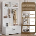 thumbnail image 2 of White Multifunctional Hall Tree Coat Rack with 2 Doors & 4 Hooks, Entryway Shoe Cabinet with Top Open Storage, Organizer for Hallway Living Room, 2 of 9