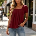 thumbnail image 3 of Iyufng Women's Square Neck Gathered Front Babydoll Short Sleeve Blouse Loose Flow Casual Summer Basic Top, 3 of 8