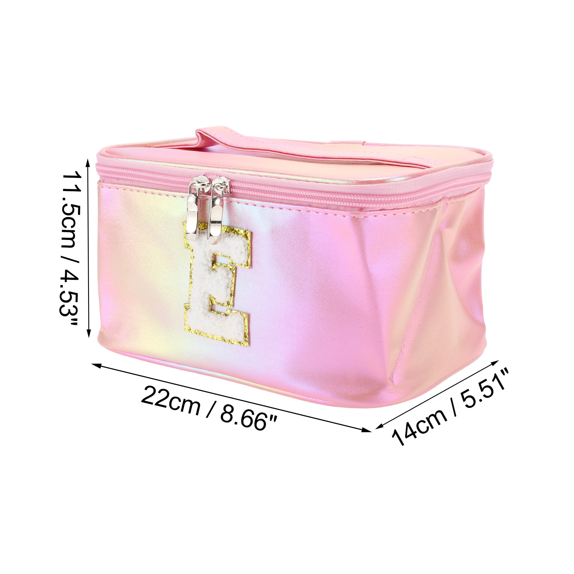 Unique Bargains 1 Pc Women Square Letter E Makeup Bag for Vacation Outdoor Activities Pink