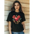 thumbnail image 1 of Camiseta con estampado retro de amor de San Valentín para mujer, moda de manga corta, cuello redondo, corte ajustado, ropa informal de verano, 1 of 6