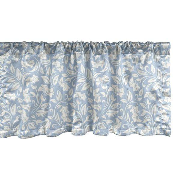 Ambesonne Leaves Window Valance, Sketch Spring Flora, 54" X 12", Pale Blue and Ivory